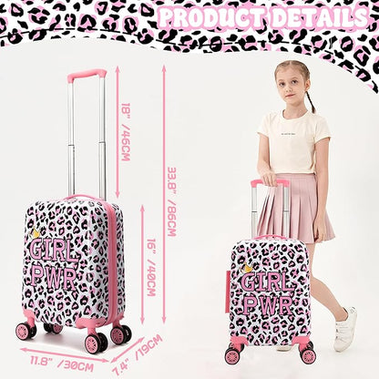 Kid's Luggage Set 2 Piece Suitcase Set 16" Hardside Luggage with Spinner Wheels Girls Carry on Toddler Travel Rolling Suitcase with Neck Pillow Airline Approved