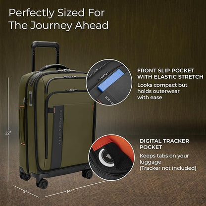 Briggs & Riley Domestic 22" Carry On Expandable Spinner - Luggage for Travel, Suitcases with Wheels, Softside Rolling Bag for Men & Women - ZDX Collection, Hunter