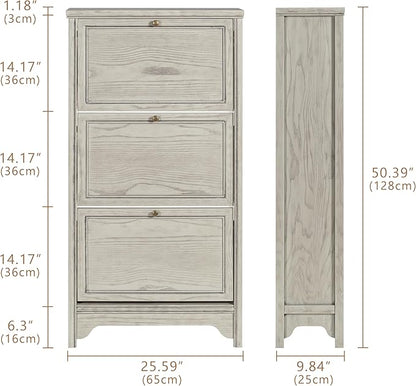 Chogori 3-Tier Shoe Cabinet – Solid Wood Entryway Shoe Storage Organizer with Flip-Up Doors, Adjustable Shelves – Narrow Freestanding Shoe Cabinets for Hallway – Space-Saving Design (2, Charcoal Gray)