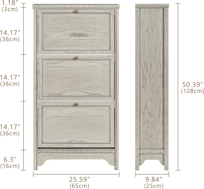 Chogori 3-Tier Shoe Cabinet – Solid Wood Entryway Shoe Storage Organizer with Flip-Up Doors, Adjustable Shelves – Narrow Freestanding Shoe Cabinets for Hallway – Space-Saving Design (1, Charcoal Gray)