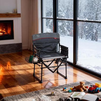 TIMBER RIDGE Heavy Duty Aluminium Heated Camping Chair with Compact Size, Portable Directors Chair Supports Up to 400lbs with Side Table and Pocket for Camping, Lawn, Sports (Power Bank not Included)
