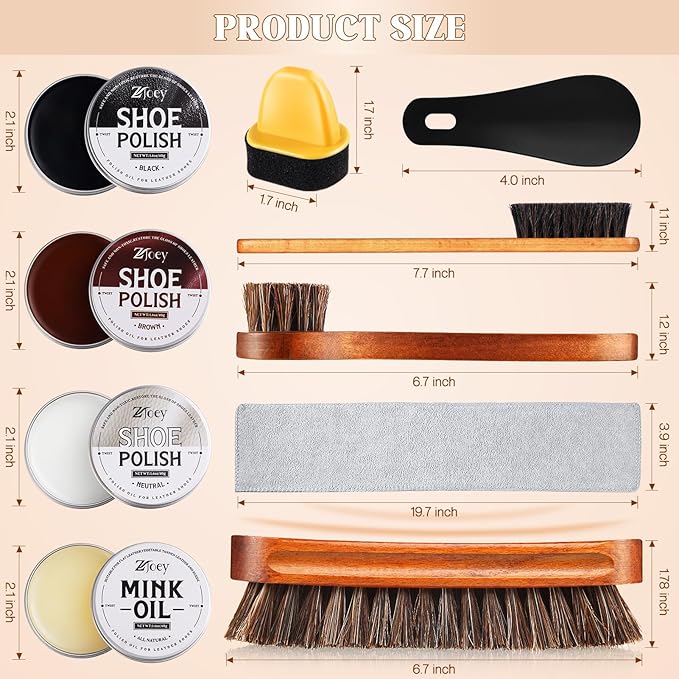 17Pcs Leather Shoe Polish Set Travel Boots Shine Care Kit Horsehair Brushes for Men Him Husband Dad (Style A)