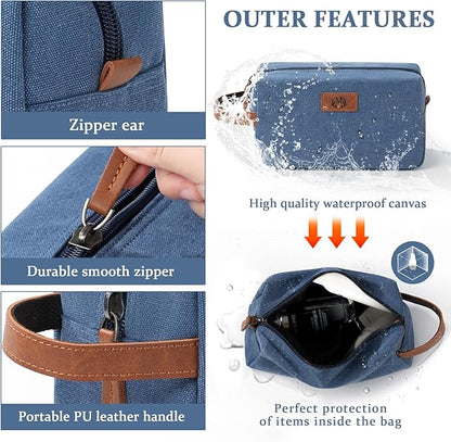 Janhavi Waterproof Travel Bag, Canvas Toiletry Bag for Men, Gifts for Dad, Engraved Initials & Wheat Ear, Groomsmen Gifts, Mens Toiletry Travel Bag, Men's Accessories Organizer (Blue H)