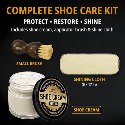 Eagle Shoe Cream Polish Kit – 3 Piece Boot & Shoe Polish with Shoe Cream, Shine Cloth & Applicator