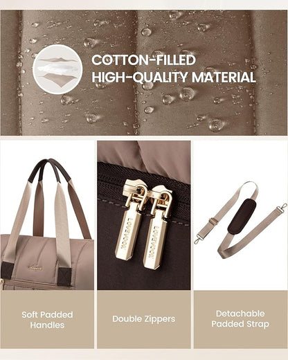 LOVEVOOK Travel Duffle Bag,Puffer Weekender Bags For Women with Shoe Compartment,42L Carry On Duffel Overnight Bags For Airplanes,Hospital Bag for Labor and Delivery,2Pcs Set