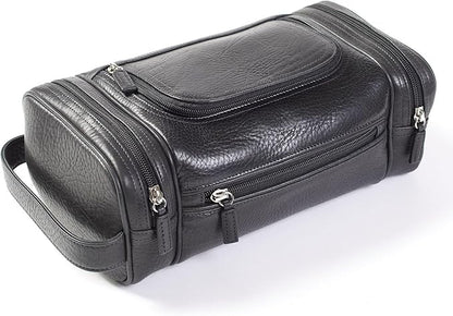 Leatherology Premium Ebony Multi Pocket Toiletry Bag - Main top zippered compartment with additional side and front zippered pockets
