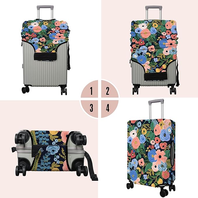 Travel Luggage Cover Suitcase Protector Fits 18-32 Inch Wheel Covers PatternedTravel Related Items Flower Luggage Protector Elastic S