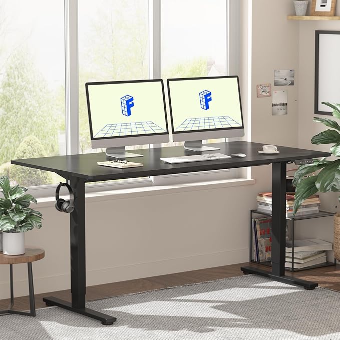 FLEXISPOT EN1 One-Piece Standing Desk with 1-Inch Thick Desktop, 55"x28" Electric Height Adjustable Desk for Home Office & Multi-Device Workstations, Black