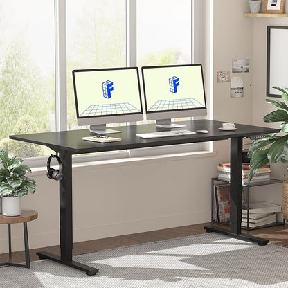FLEXISPOT EN1 One-Piece Standing Desk with 1-Inch Thick Desktop, 55"x28" Electric Height Adjustable Desk for Home Office & Multi-Device Workstations, Black