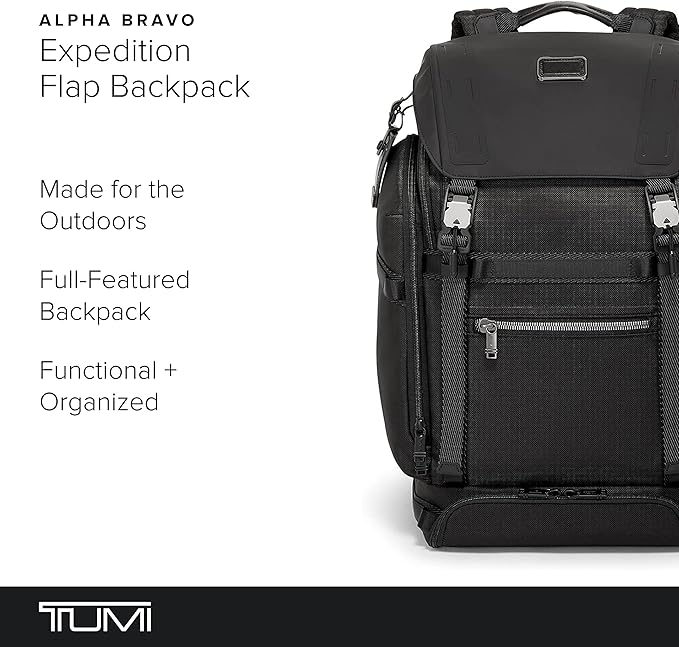 TUMI - Alpha Bravo Expedition Flap Backpack - Large Carry On Backpack - 21.0" X 12.5" X 7.5" - Fits up to 17" Laptop - Black