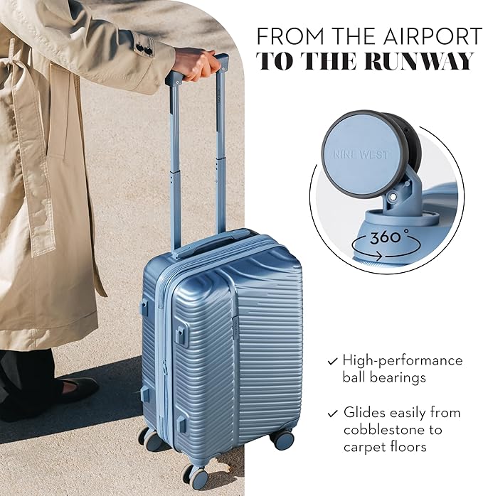 Nine West Zion 20" Inch Smart Carry On Luggage with Wheels, Hardshell Suitcase with Cup Holder & USB Port for Charging, Airline Approved Cabin Bag Lapis