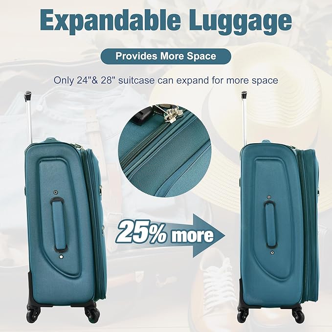 Luggage Sets 5 Piece Softside Expandable Lightweight Durable Softshell Suitcase Sets Spinner Wheels TSA Lock