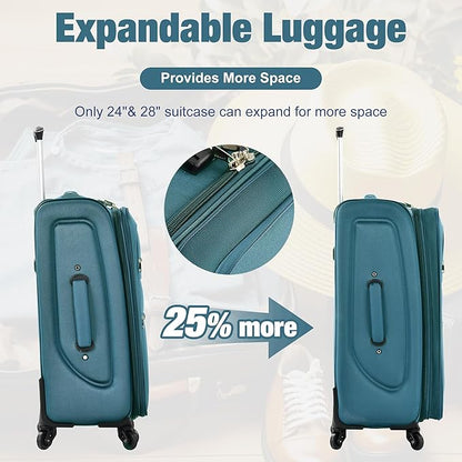 Luggage Sets 5 Piece Softside Expandable Lightweight Durable Softshell Suitcase Sets Spinner Wheels TSA Lock