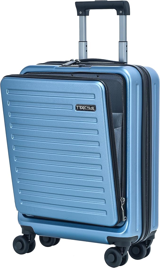 TydeCkare 20 Inch Carry On Luggage with Front Pocket, 21.65 * 15.35 * 7.87" Suitable for Airplane Overhead Bin, 34L Lightweight PC+ABS Hardshell with YKK Zipper, TSA Lock Approved, Ice Blue