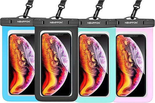 Waterproof Cell Phone Pouch : 4 Pack Float Clear Cell Holder Protector with Lanyard - Universal Floatable Water Proof Dry Bag for iPhone Samsung Galaxy for Beach Swimming Pool