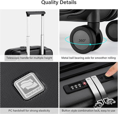 Hanke Hardside Expandable Checked Luggage, 24 Inch Top Opening Trunk Luggages with Spinner Wheels, All-PC Hard Shell Suitcase, Lightweight TSA Checked-Medium(Jet Black, 83L)