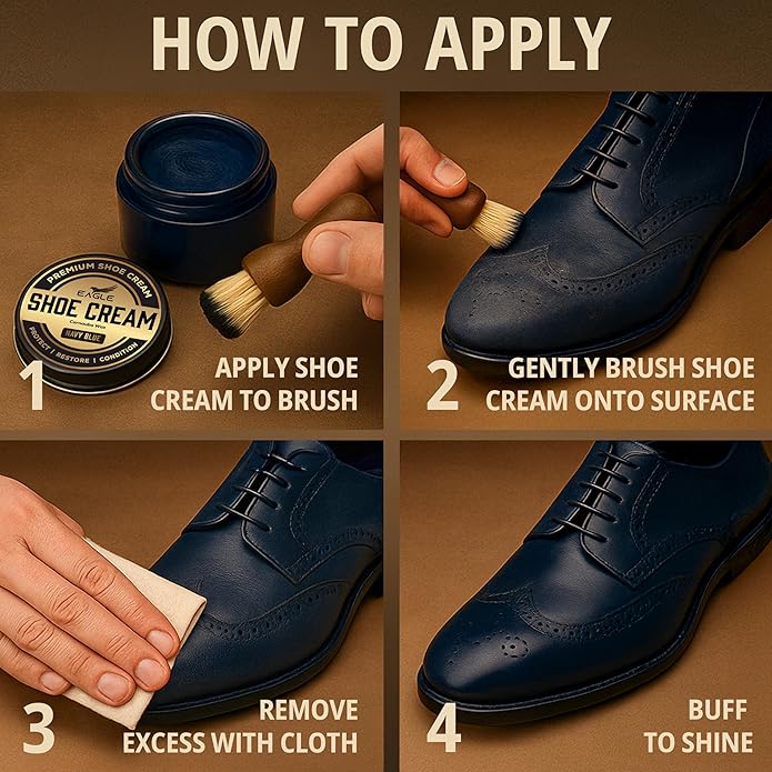 Eagle Shoe Cream Polish Kit – 3 Piece Boot & Shoe Polish with Shoe Cream, Shine Cloth & Applicator