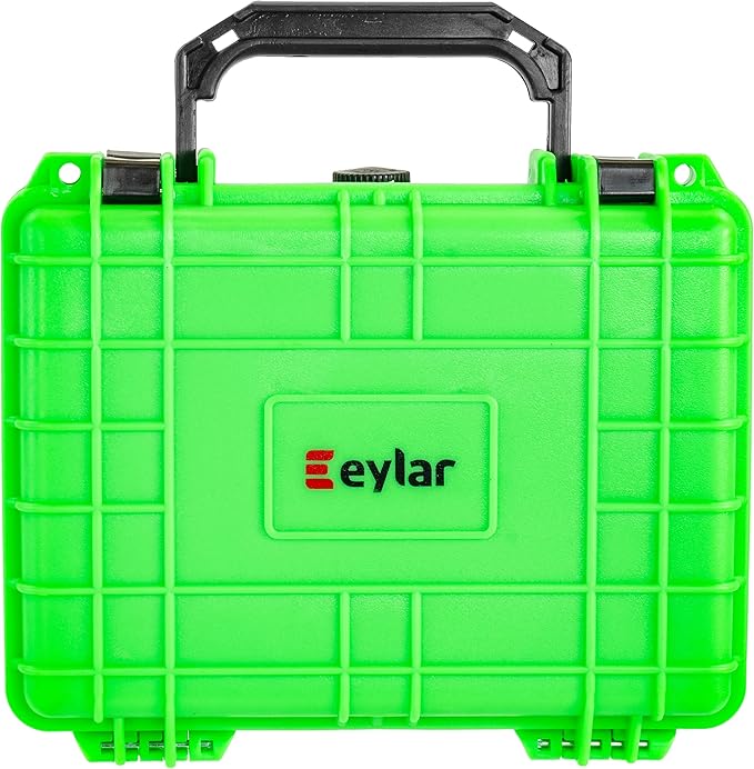 Eylar Protective Camera Hard Case Water & Shock Proof w/Foam, TSA Standards 9.12 inch 7.56 inch 4.37 inch (Neon Green)