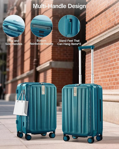 Hanke 20 Inch Expandable Carry On Luggage Airline Approved Top Opening Hard Shell Suitcases with Wheels Lightweight Travel Luggage Carry On Suitcase for Woman Men-Caribbean Blue