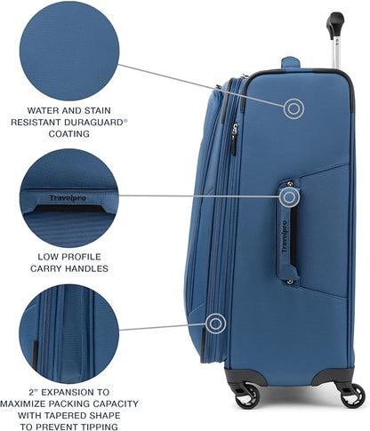 Travelpro Maxlite 5 Softside Expandable Luggage with 4 Spinner Wheels, Lightweight Suitcase, Men and Women, Ensign Blue, Checked-Medium 25-Inch