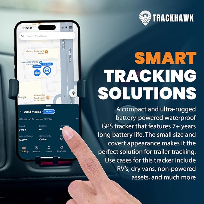 Trackhawk GPS Tracker - Live Fleet Tracking Device, 4G LTE, Wireless Car Tracking for Truck, Trailer, Automotive - User-Friendly Mobile App, Subscription Required - TH07