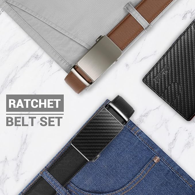 Zitahli Mens belt 2 Pack - Men Leather Belt Design for Work Business and Casual Golf Jeans-Men's Accessories Gifts for Men