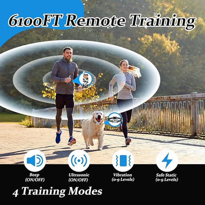 Wireless Dog Fence & Ultrasonic Training Collar -1160-Yard Adjustable Boundary for Outdoor, 6100FT Remote, 4 Modes (Beep/Vibration/Static/Ultrasonic), IPX7 Waterproof, 185-Day Standby, 2 Dogs
