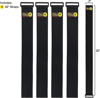 Super-Stretch Wrap-It Storage Straps, 32-in x 2-in (4-Pack) - Elastic Hook and Loop Cinch Straps - Pool Hose and Cable Straps, Garage and RV Storage Accessories