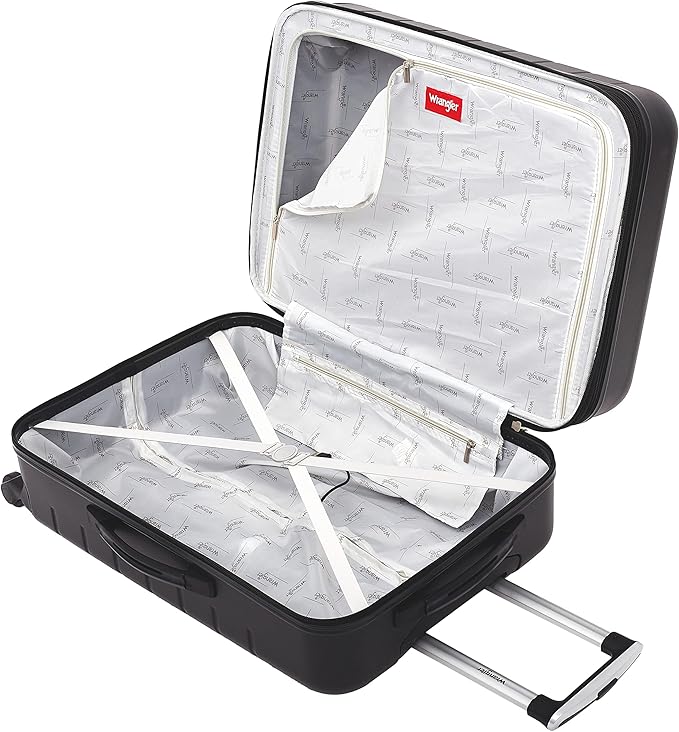 Wrangler Smart Luggage Set with Cup Holder and USB Port, Black, 3 Piece Set