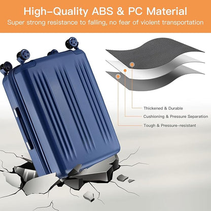 Kono Lightweight 24 Inch Expandable Luggage with Quiet Spinner Wheels TSA Lock, Scratch and Drop Resistant PC+ABS Hardside Durable Medium Checked Suitcase, Navy Blue