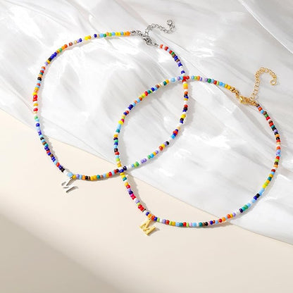 Yoosteel Christmas Gifts for Teen Girls Grandkids - Colorful Beaded Initial Necklace for Girls Jewelry A-Z Letter Choker Necklace Birthday Gifts Stocking Stuffers for Teenage Girl Women Gifts