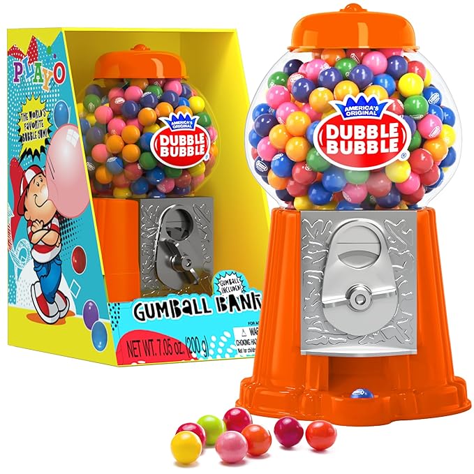 Gumball Machine Halloween Candy - for Kids 8.5" - Coin Operated Toy Bank - Dubble Bubble Red Gum Machine Classic Red Style Includes 45 Gum Balls - Kids Coin Bank - Candy Dispenser - Playo
