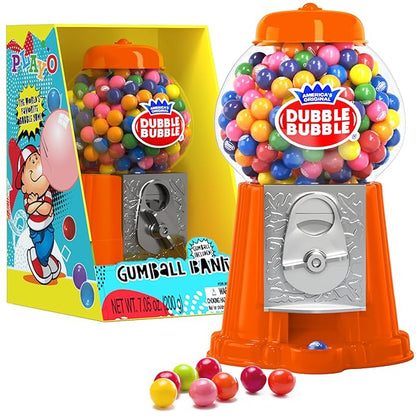 Gumball Machine Halloween Candy - for Kids 8.5" - Coin Operated Toy Bank - Dubble Bubble Red Gum Machine Classic Red Style Includes 45 Gum Balls - Kids Coin Bank - Candy Dispenser - Playo
