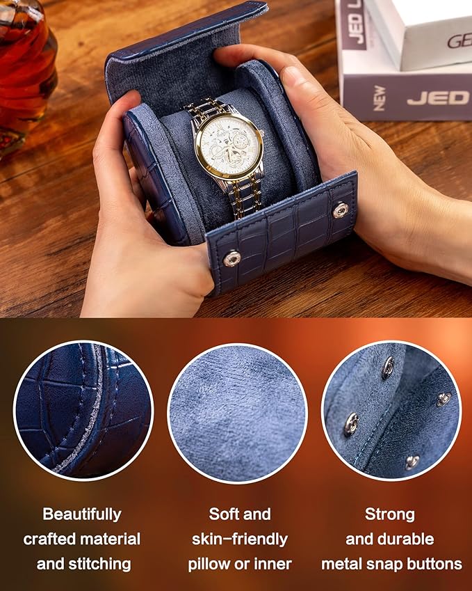 MR.OKAY Single Watch Travel Case-Classic Leather Watch Case With Superb Texture.(Portable Watch Roll Or Organizer For Storage And Display).Festival Gift For Men, All Handcrafted By Artisans.