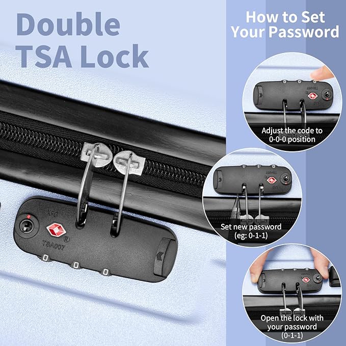 Karl home Luggage Sets 3 Piece, ABS Hardside Suitcase Set with Double Spinner Wheels & TSA Lock for Travel Business, 3-Piece Set (20/24/28), Sea Blue