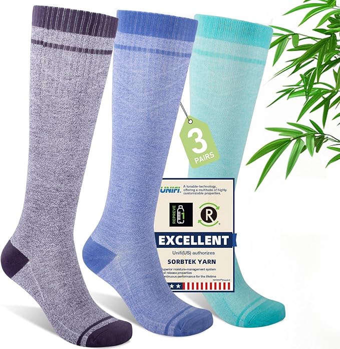 Compression Socks Women & Men, 15-20 mmHg Bamboo Viscose Knee High Soft Support for Flying Travel Daily