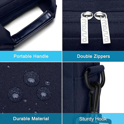 MOSISO Laptop Shoulder Bag 15.6 inch, 15-15.6 inch Computer Bag Compatible with MacBook Pro 16 inch, HP, Dell, Lenovo, Notebook with 2 Raised&1 Flapover&1 Horizontal Pocket&Handle&Belt, Navy Blue