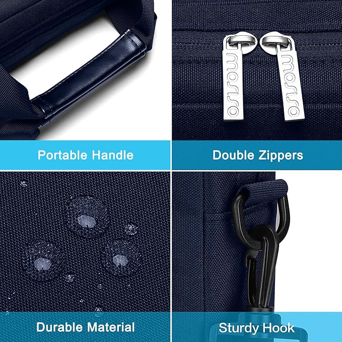 MOSISO Laptop Shoulder Bag 17.3 inch, 17-17.3 inch Computer Bag Compatible with Dell XPS/HP Pavilion/Ideapad/Acer/Alienware/HP Omen with 2 Raised&1 Flapover&1 Horizontal Pocket&Handle&Belt, Navy Blue