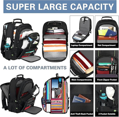 Travel Laptop Backpack,Extra Large 18.4 Inch Laptop RFID Anti Theft TSA Friendly Backpack with USB Charging Port,Water Resistant Backbag,Heavy Duty Computer Bag for Women Men,21.2*15.5*11.5 inch Green
