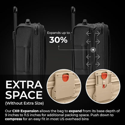 Briggs & Riley Global 21" Carry On Expandable Spinner - Luggage for International Travel, Suitcases with Wheels, Softside Rolling Bag for Men & Women, Self-Repairing Zipper- Baseline Collection, Black