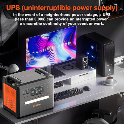 SolarPlay Portable Power Station 2500W(Peak 5000W), 2304Wh Solar Generator, 1.5Hrs Fast Charging LiFePO4 Battery 4 AC Outlets BMS Emergency Power Station for Home Camping Outdoor Battery Backup