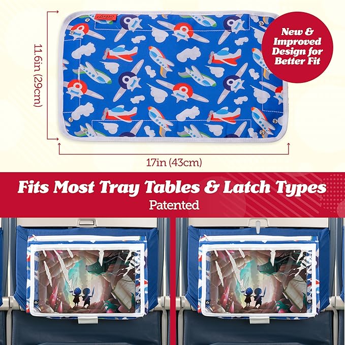 Lusso Gear Airplane Tray Cover - Pockets & Tablet Holder Toddler Travel Essentials - Washable Hygienic Mat Kids Travel Essentials - Activity Mat for Toddler Plane Activities - Mermaids Pattern