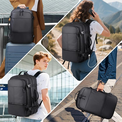 TNELTUEB Vacuum Backpack Travel-Expandable Vacpack Backpack with 3 Compression Bags and Manual Pump, Waterproof & Laptop Compartment(Fits 17"), Carry-on Luggage Backpacks for Flight/Business, Black