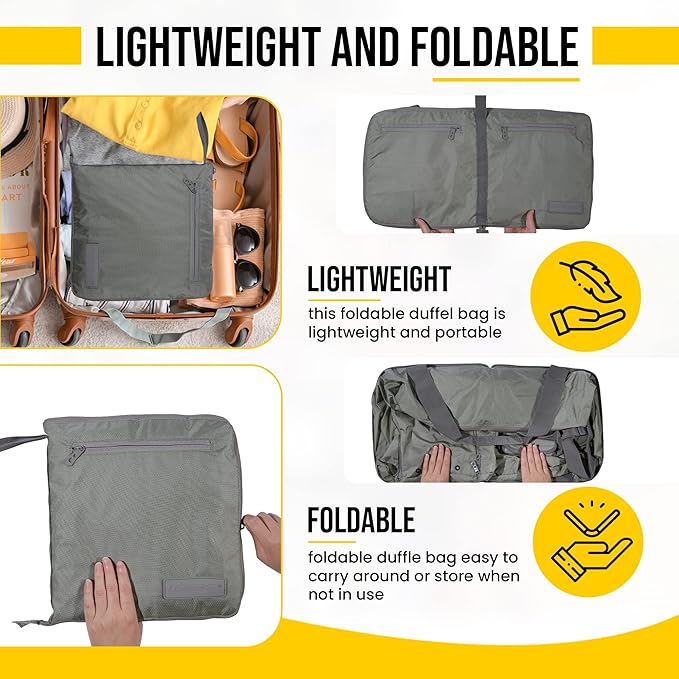 LEGEND 60L Foldable Duffle Bag for Travel - Packable Duffle Bags w/Shoe Compartment - Tear Resistant Collapsible Duffel Bags for Traveling - Lightweight Folding Duffel Bag for Men & Women -Army Green