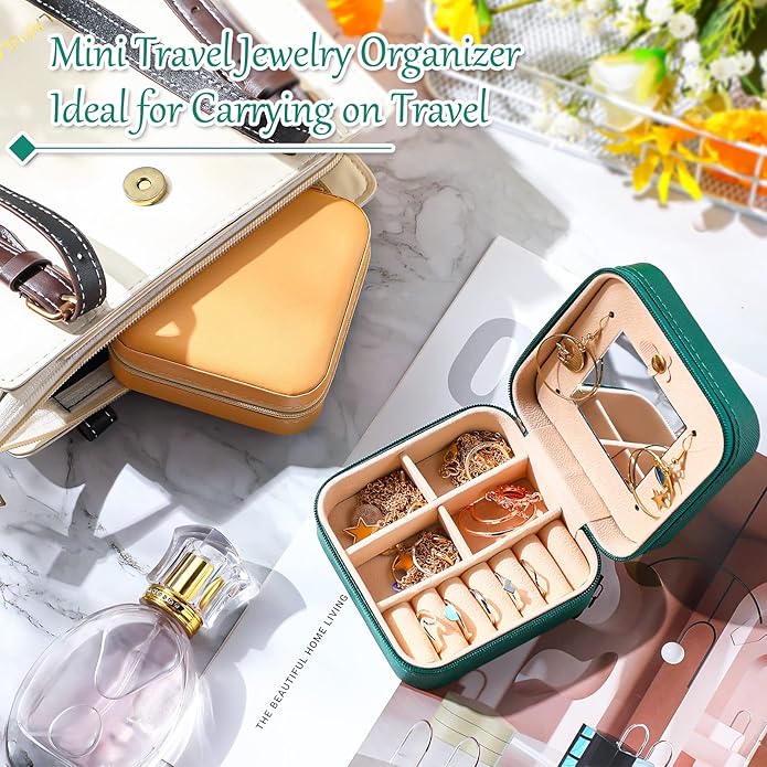 10 Pcs Travel Jewelry Case Bridesmaid Gift Boxes Jewelry Travel Organizer With Mirror Small Jewelry Box Mini Storage Organizer Box for Women Girls Earrings Rings Necklaces