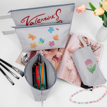 10 Pieces Cotton Canvas Makeup Bag with Bottom and Strap, Multi-Purpose Cosmetic Bag with Zipper Travel Toiletry Pouch, Blank DIY Craft Bag (Grey, XS)