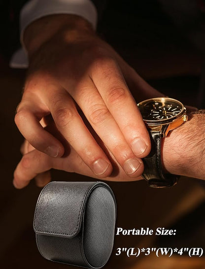 MR.OKAY Single Watch Travel Case-Classic Leather Watch Case With Superb Texture.Portable Watch Roll Or Organizer For Storage And Display. Best Travel Gift for Men,All Handcrafted By Artisans.