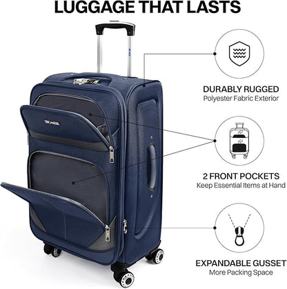 32'' Large Softside Suitcase,Expandable 15% Luggage,with Double Spinner Wheels and LOCK,Lightweight Travel Suitcase for Men/Women（Navy-Grey,32in）