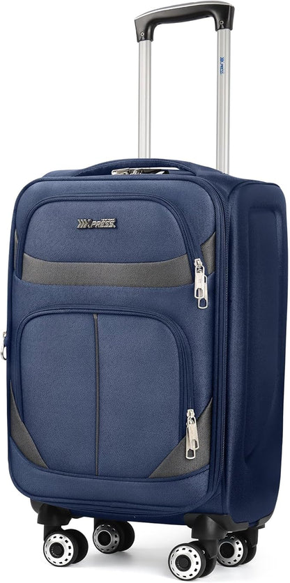 24'' Softside Expandable 15% Rolling Luggage with Double Spinner Wheels & w/LOCK,Lightweight Travel Luggage for Men Women（Navy-Grey,24in）