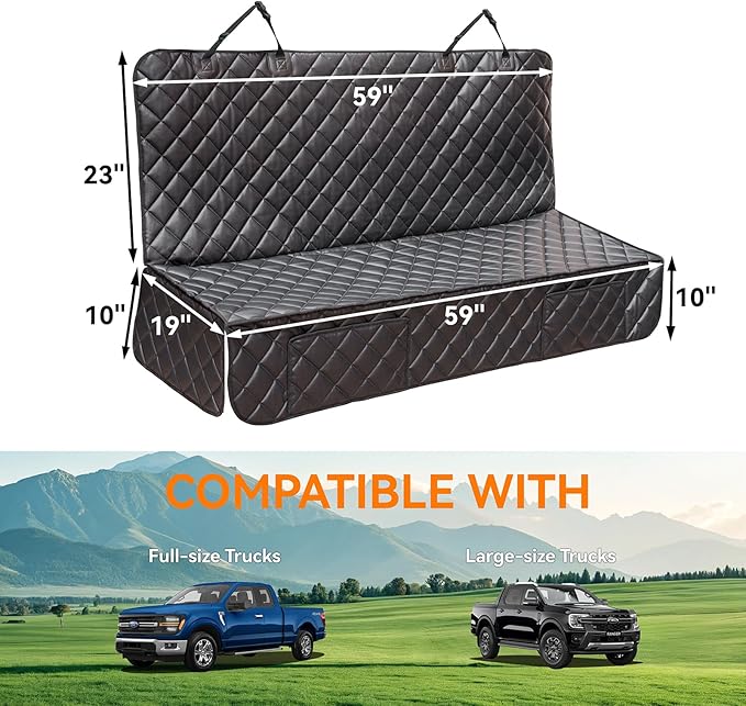 Dog Truck Seat Cover for Back Seat,Waterproof Back Seat Cover for Truck,Heavy-Duty Scratchproof Pu Leather Bench Seat Covers for Trucks Ford F-Series/Chevrolet Silverado/Ram/Jeeps
